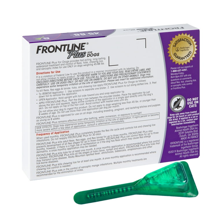 FRONTLINE Plus for Dogs Flea and Tick Treatment Large Dog 45 88 lb Purple Box 8 CT Walmart