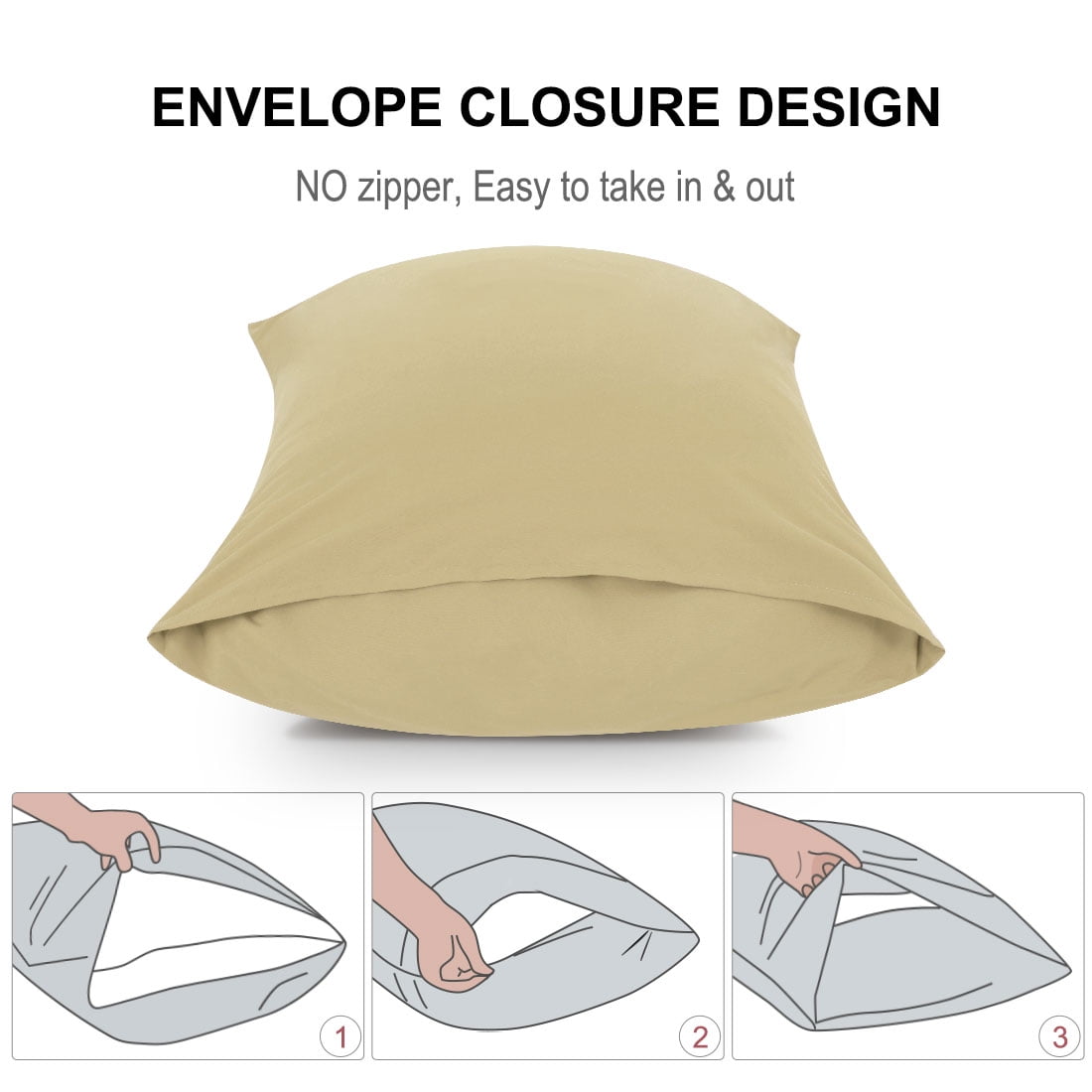Unique Bargains 2-Pack Solid Microfiber Pillowcases, Queen, Light Tan