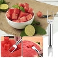 thumbnail image 3 of Stainless Steel Watermelon Cutter Multifunctional Watermelon Fork Cutting Melon Divider Cutting Block Cutting Melon Tool Fruit Fork Round Tube Handle 2pcs Deals Of The Day Clearance, 3 of 8