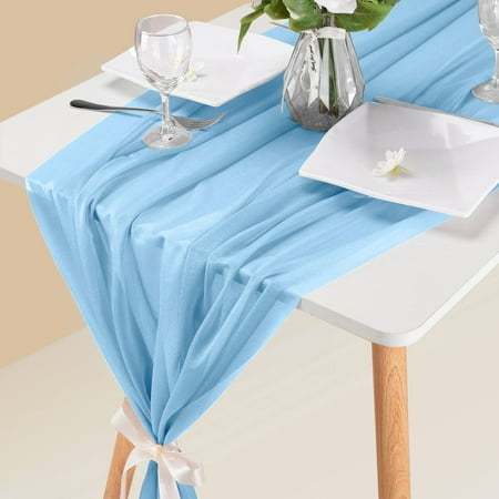 

Prime SHISHIan 10Ft Chiffon Table Runner 29X120 Inches Dusty Blue Table Runner For Wedding Baby Girl Bridal Shower Decorations ，Christmas Decorations，Table Cloth Rectangle Table，Halloween Table Runner
