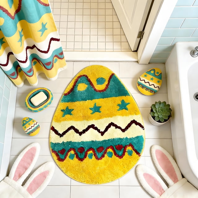 Uuiauoio Easter Bathroom Rug 15.75x23.62 Inch Soft and Absorbent Spring Bathroom Decor Rug Cute Easter Eggs Rugs Non Slip Washable Bath Decor Mat for Bath Bedroom Living Room