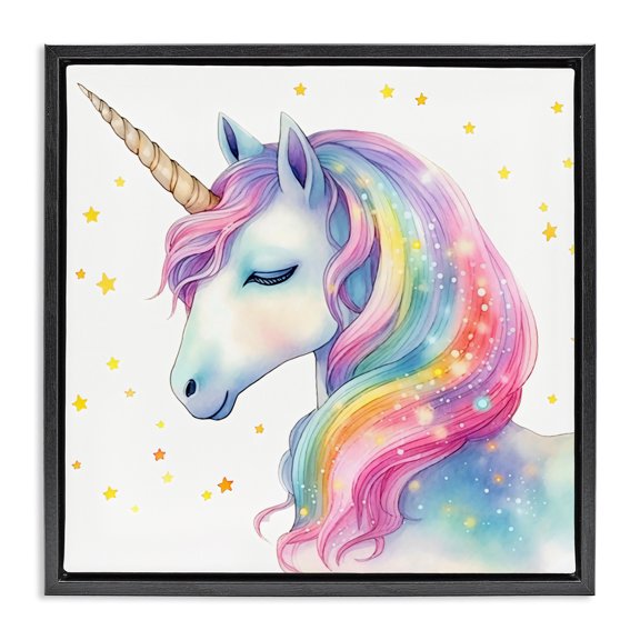 Stupell Industries Contemporary Enchanted Rainbow Mane Unicorn Black Floating Frame Canvas Art, 18 x 18, by Creative Studio