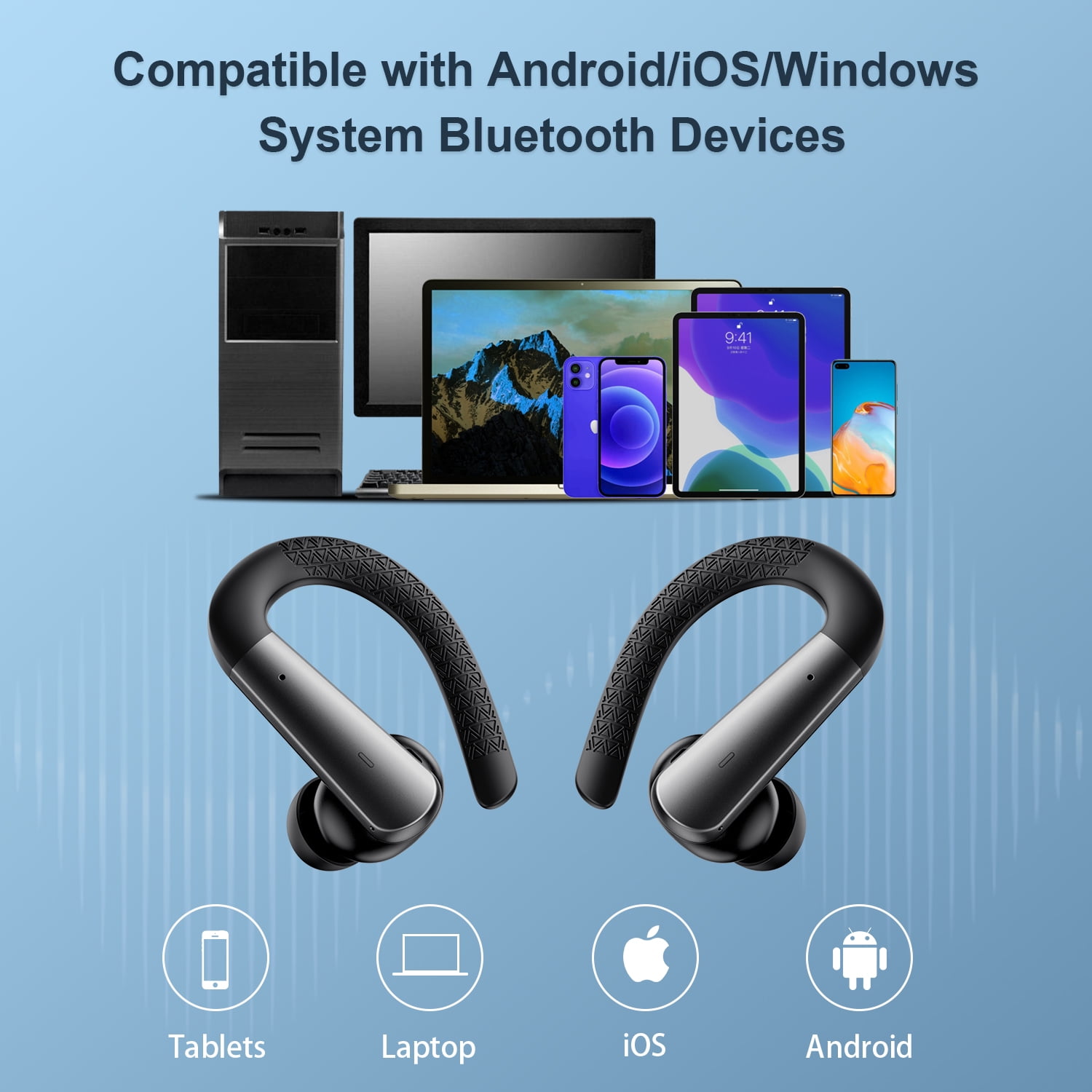 (2 pack) New Bee Bluetooth Earbuds Wireless IPX6 Waterproof over-Ear Stereo Bass Earphones for Sports/Workout