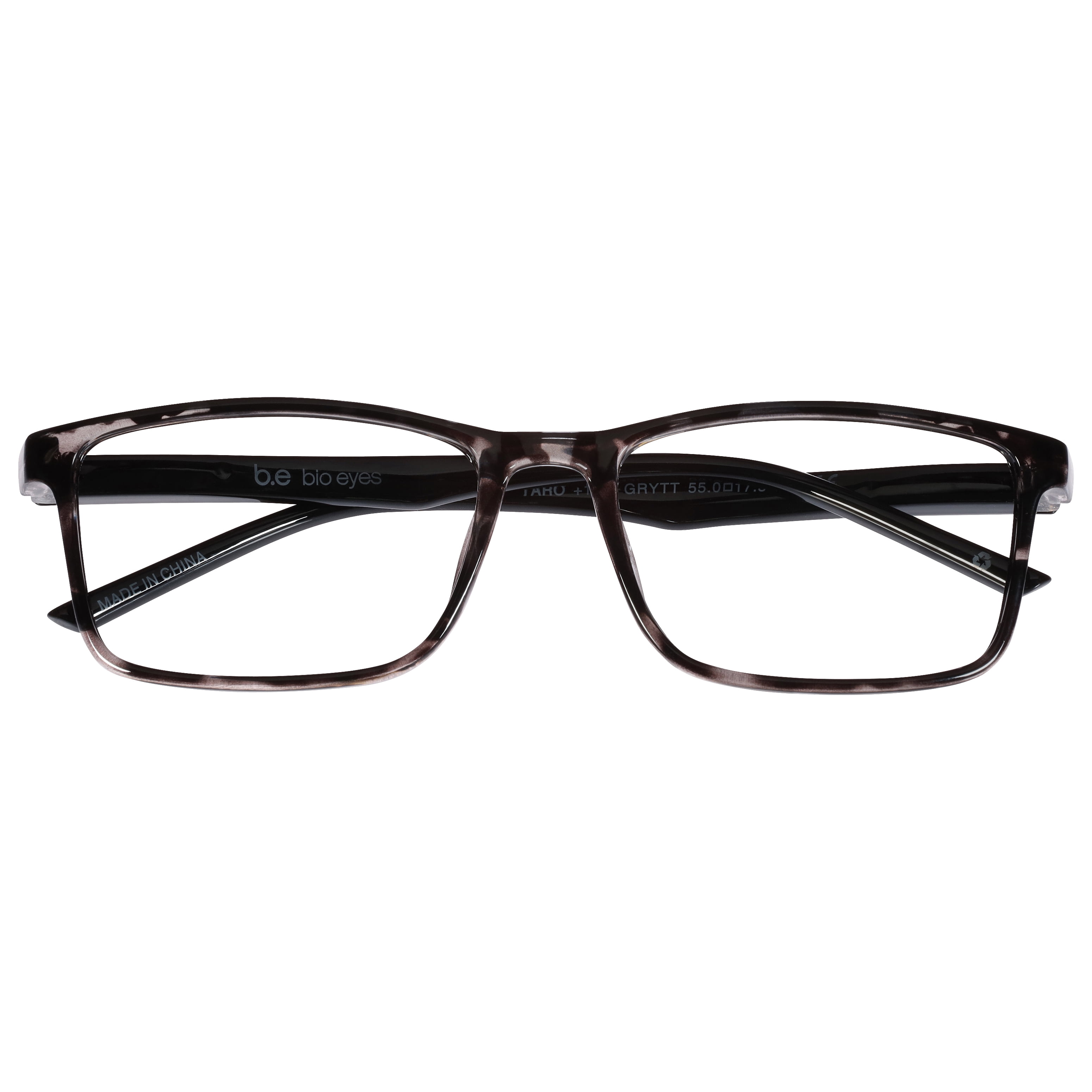 (3 pack) B.E Bio Eyes Mens Rectangular Reading Glasses Made from Recycled Plastic Taro +2.50 in Grey