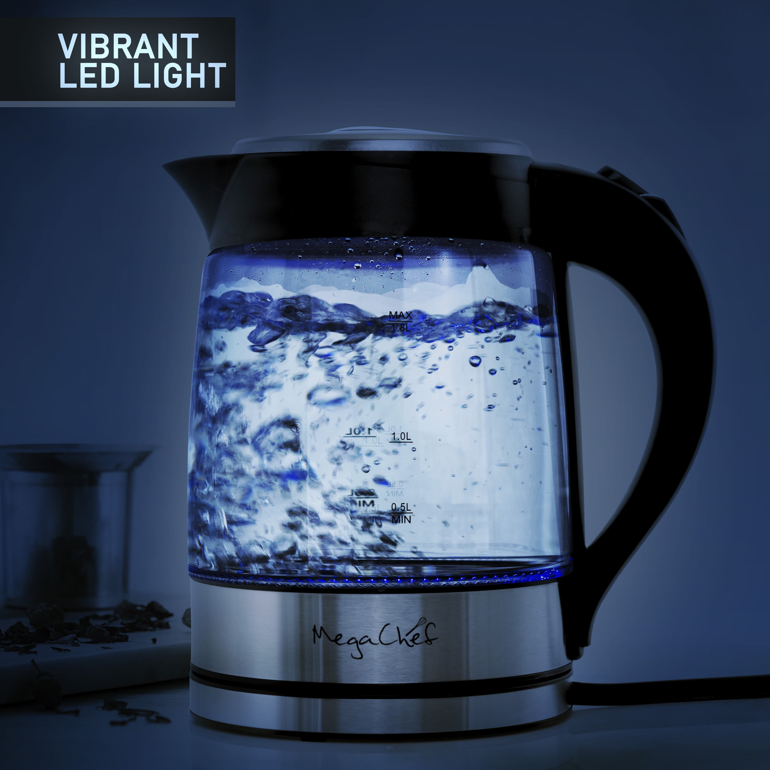 MegaChef Glass Clear 6-Cup Corded Electric Kettle in the Water Boilers &  Kettles department at