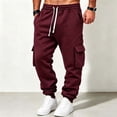thumbnail image 6 of COSFO Stretch Cargo Pants for Men Work Pockets Sweatpants Solid Drawstring Relaxed Fit Jogger Mens Pants Casual, 6 of 8