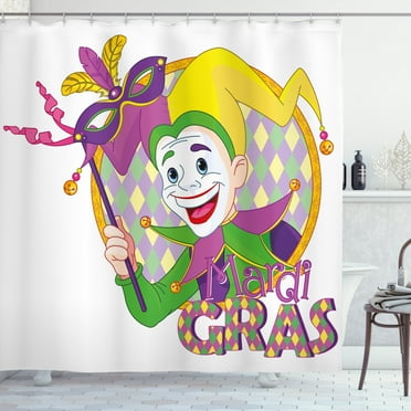 Ambesonne Mardi Gras Shower Curtain, Cartoon Happy Jester, 69"Wx70"L, Multicolor