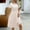 Beige, variant on ZZwxWA Formal Dresses for Women Short Sleeve Crew Neck Pleated Flowy Sun Dresses Casual High Waisted Midi Holiday Clothes Cocktail Party