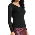 thumbnail image 4 of Women's Semi Sheer Long Sleeve Ruched V Neck Sequin Panel Casual Party Shirt Top XS Black, 4 of 6