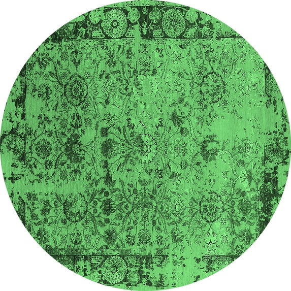 Ahgly Company Indoor Round Oriental Emerald Green Industrial Area Rugs, 5' Round