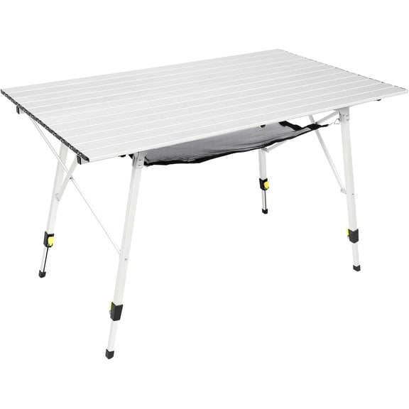 PORTAL Camping Table Portable Foldable with Adjustable Legs, Aluminum Folding Table Roll Up Table with Carrying Bag for Outdoor, Beach, Picnic, Silver, Big