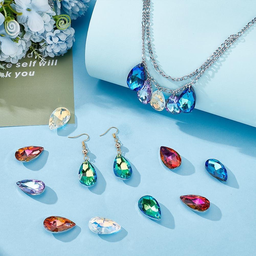36Pcs Faceted Teardrop Glass Beads 6 Colors 16.5x28mm Teardrop