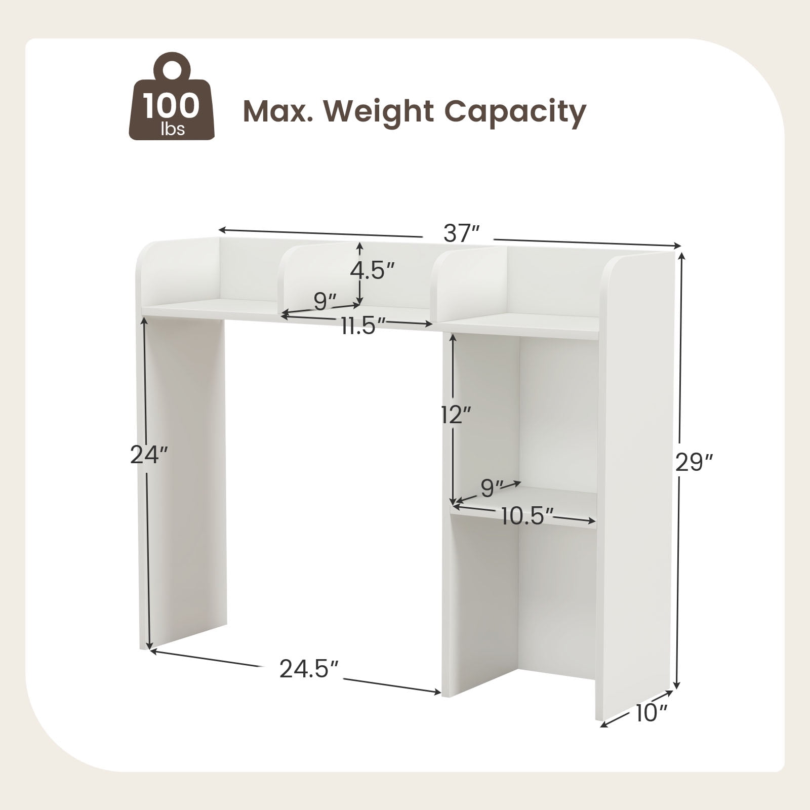 Giantex Desk Bookshelf, Wood Desk Hutch w/5 Shelves, Computer Table Display Rack, Organizer Shelf for Dorm Office Home, White