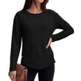thumbnail image 2 of GERsome Women's Long Sleeve Shirts Crew Neck Button Trim Curved Hem Pullover Tops Casual Loose Fit Blouses Black M, 2 of 6
