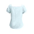 thumbnail image 4 of Women's Square Neck Bow Blouse - Puff Sleeve Casual Top with Tie Front Detail, Lightweight Summer Shirt for Date & Daily Wear Sky Blue S, 4 of 6