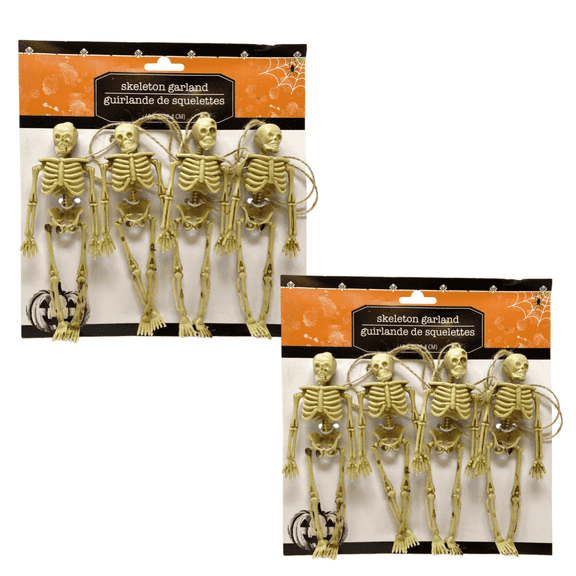 Hanging Skeleton Garland Decoration, Pack of 2 - 60" Each - 120" Total - Full Body Plastic with Moveable Heads and Legs