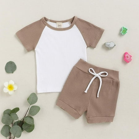 

Bullpiano Two Piece Summer Children Baby Boys Girl Cotton Short Sleeve Set Children s Suit Knitted Stripe Solid Color Top Shorts Suit