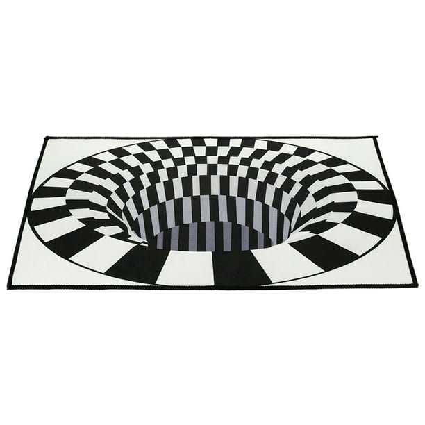 Home Decoration Living Room Hallway Rugs Black White Grid Print 3d Illusion Vortex Bottomless Hole Floor Carpet Antiskid Mat Walmart Com