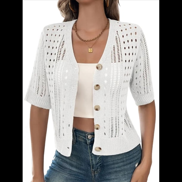 Cárdigan de Punto Cómodo para Mujer, Informal, de Corta y Calado. L