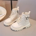 thumbnail image 4 of Girls Bow Embellished Fall Winter Zipper Short Boots, Soft Flat Sole Leather Material Easy On Off Daily Casual School Ankle Boots Beige 1 Big Kids, 4 of 7