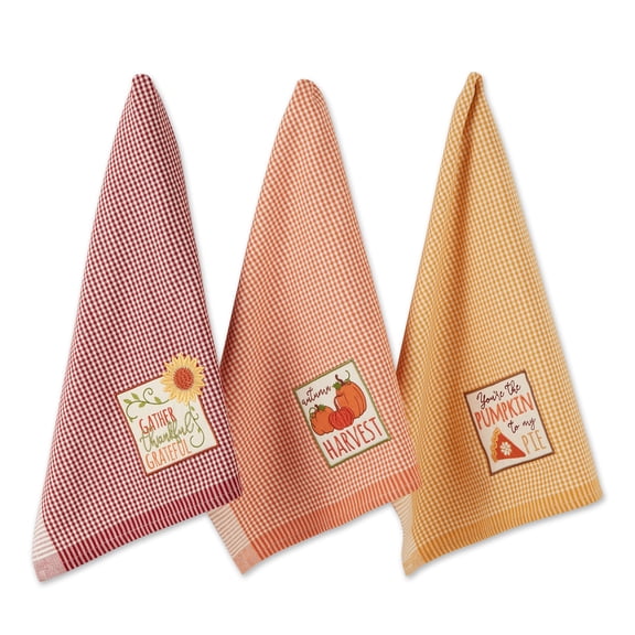 DII Assorted Autumn Gingham Embellished Dishtowel (Set of 3)