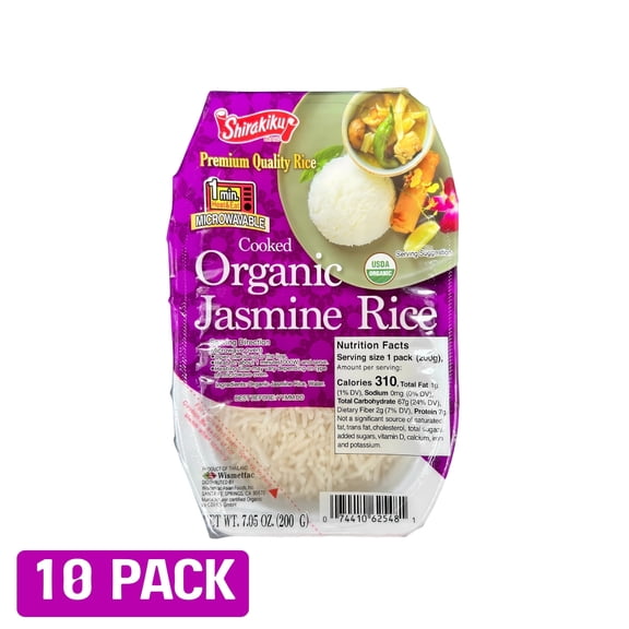 SHIRAKIKU Cooked Organic Jasmine Rice, 7.05 oz, 10 pack