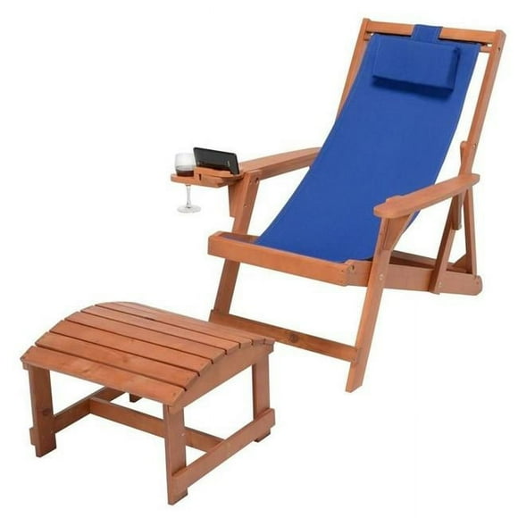 W Unlimited 2117WN-BL-CHOT Romantic Collection Canvas Sling Chair with Cup and Wine Holder and Ottoman
