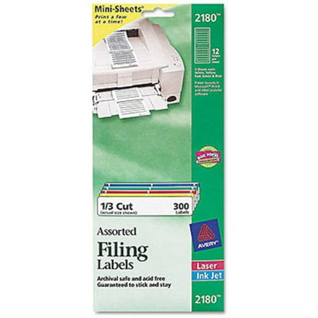 Avery File Folder Labels on Mini Sheets, 2/3 x 3 7/16, Assorted, 300/Pack