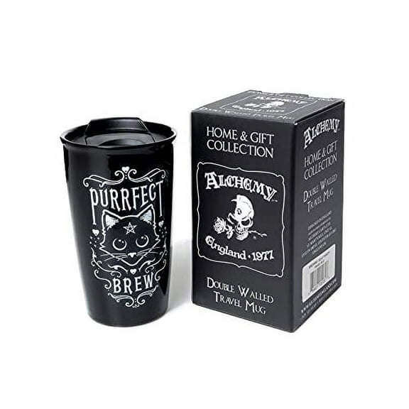 Purrfect Brew Cat Double Wall Ceramic Travel Mug Alchemy Design