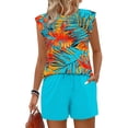thumbnail image 6 of VBVC Women's 2 Piece Drawstring Striped Short Sets,Crew Neck Tank Top and Shorts For Women,Ladies Floral Sweatsuits with Pockets,Sky Blue,S-2XL, 6 of 8