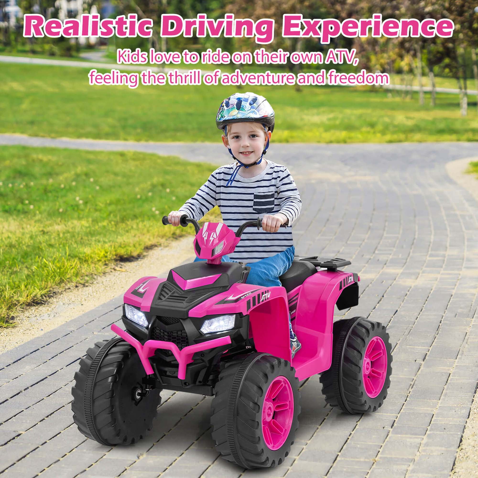 Costway 24V Kids Ride-On Electric ATV 4-Wheeler Quad Car with Wireless Connection Pink