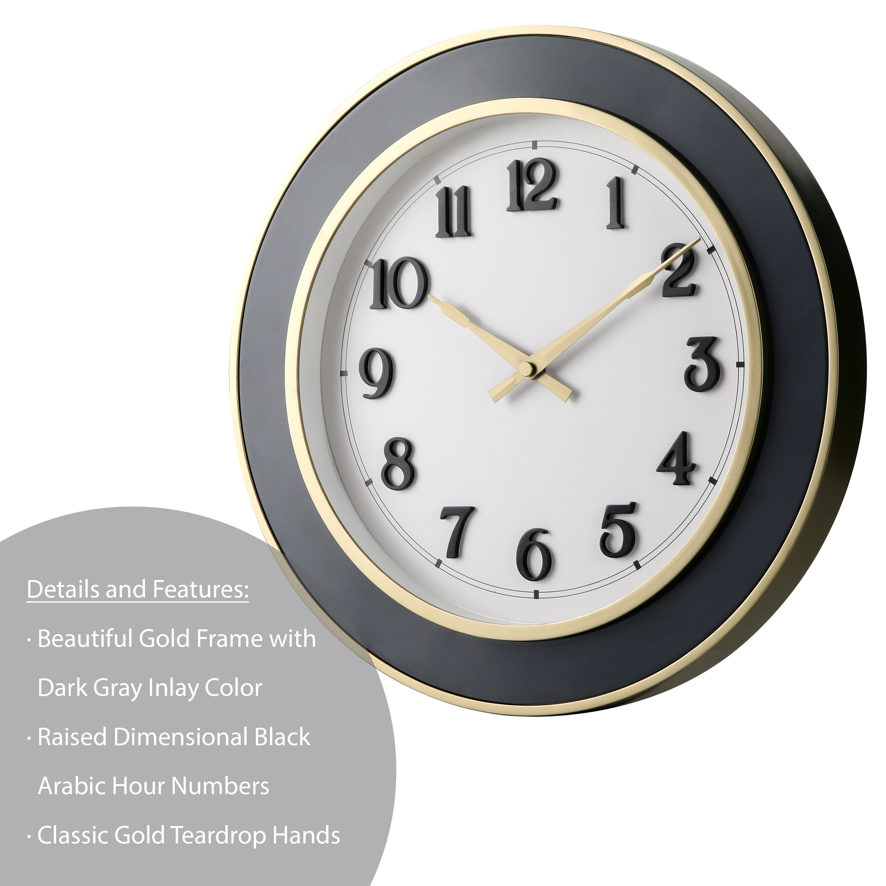 Better Homes & Gardens 15.50 Inches Indoor Modern Designed Wall Clock, Raised Arabic Numbers