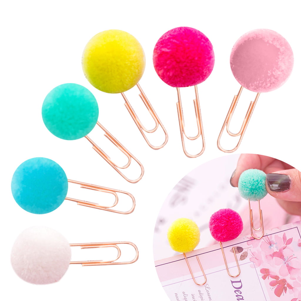 jigang 6 Pcs/Bag Colorful Plush Ball Paper Clips Bookmarkers Planner Journal Page Home School Office Supply