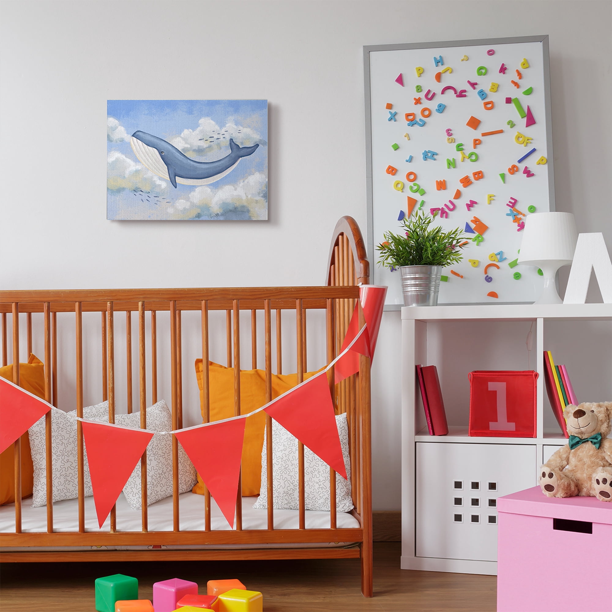 The Kids Room by Stupell Flying Whale Animal Pastel Blue Kids Nursery Painting Canvas Wall Art by Ziwei Li
