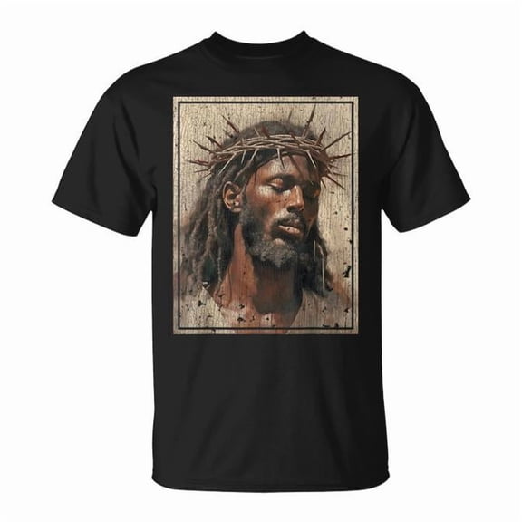 Black Jesus Face Of Jesus Cross With Crown Of Thorns T-Shirt Size S-5XL