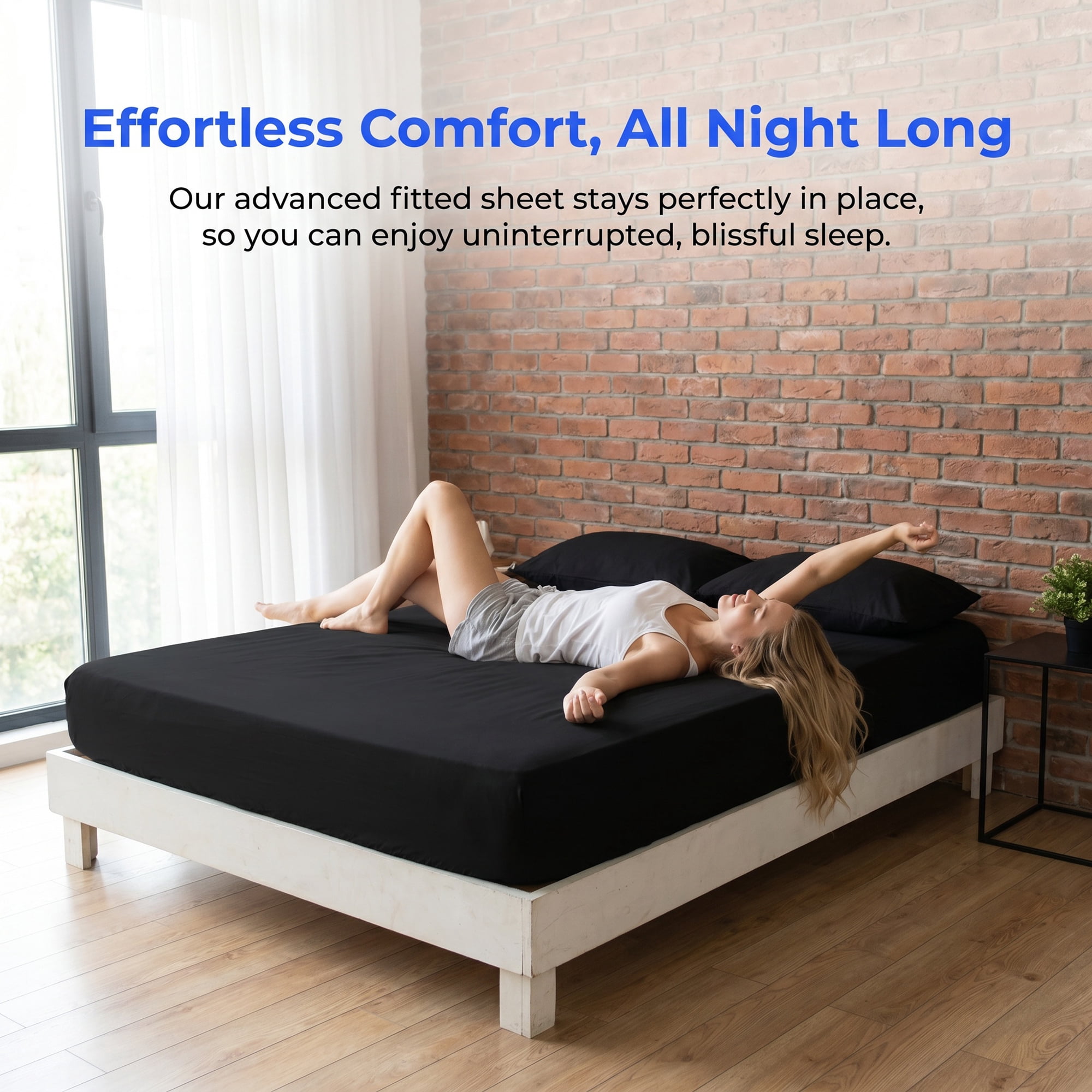 Unique Bargains Fitted Sheet Polyester Bed Sheets Comfortable Bedding Black 76"x79.9"