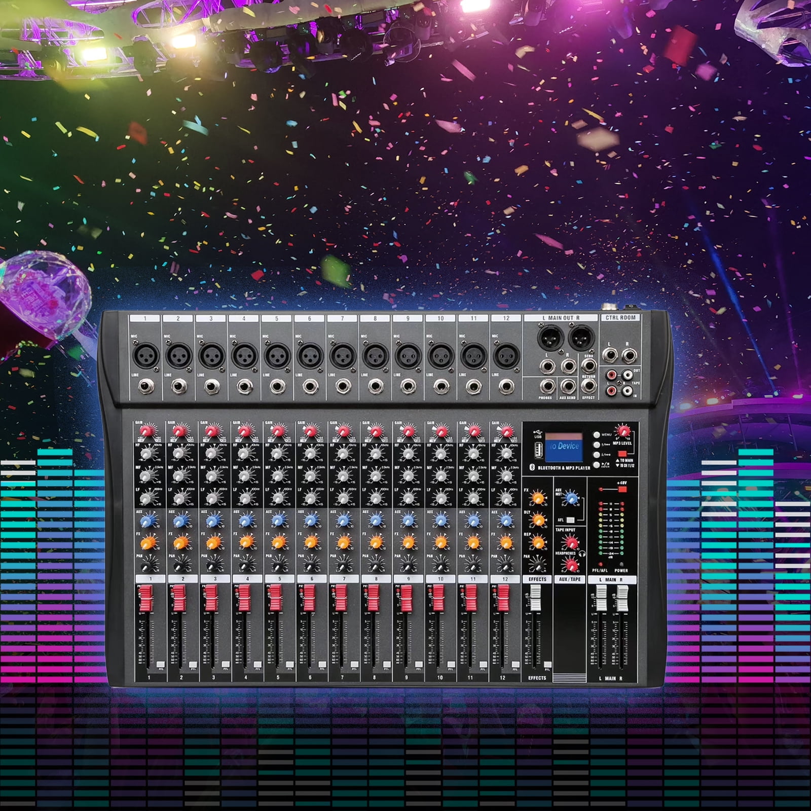 Koomaha 12 Channel Mixing Console Live Studio Audio Mixer USB Bluetooth 110V-220V