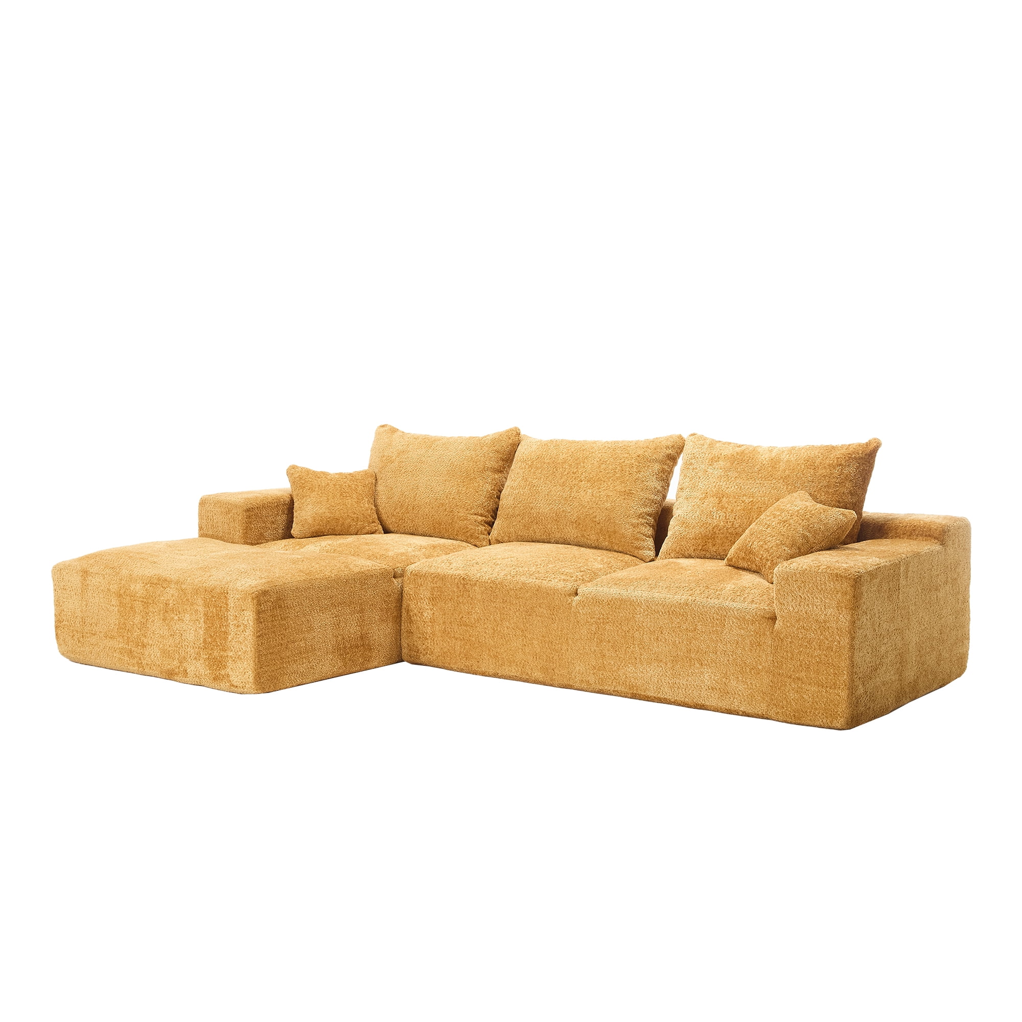 MOONMISS Boucle Upholstered L-shaped Intimate Comfort Deep Seat Modern Sofa with 5 Pillows-Yellow