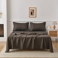 thumbnail image 4 of Jessy Home Bed Sheets Set 4 Piece King Sheet Set Brown Gray Cotton Blend Fitted Sheet, Flat Sheet & 2 Pillowcases Bedding Set, 4 of 10