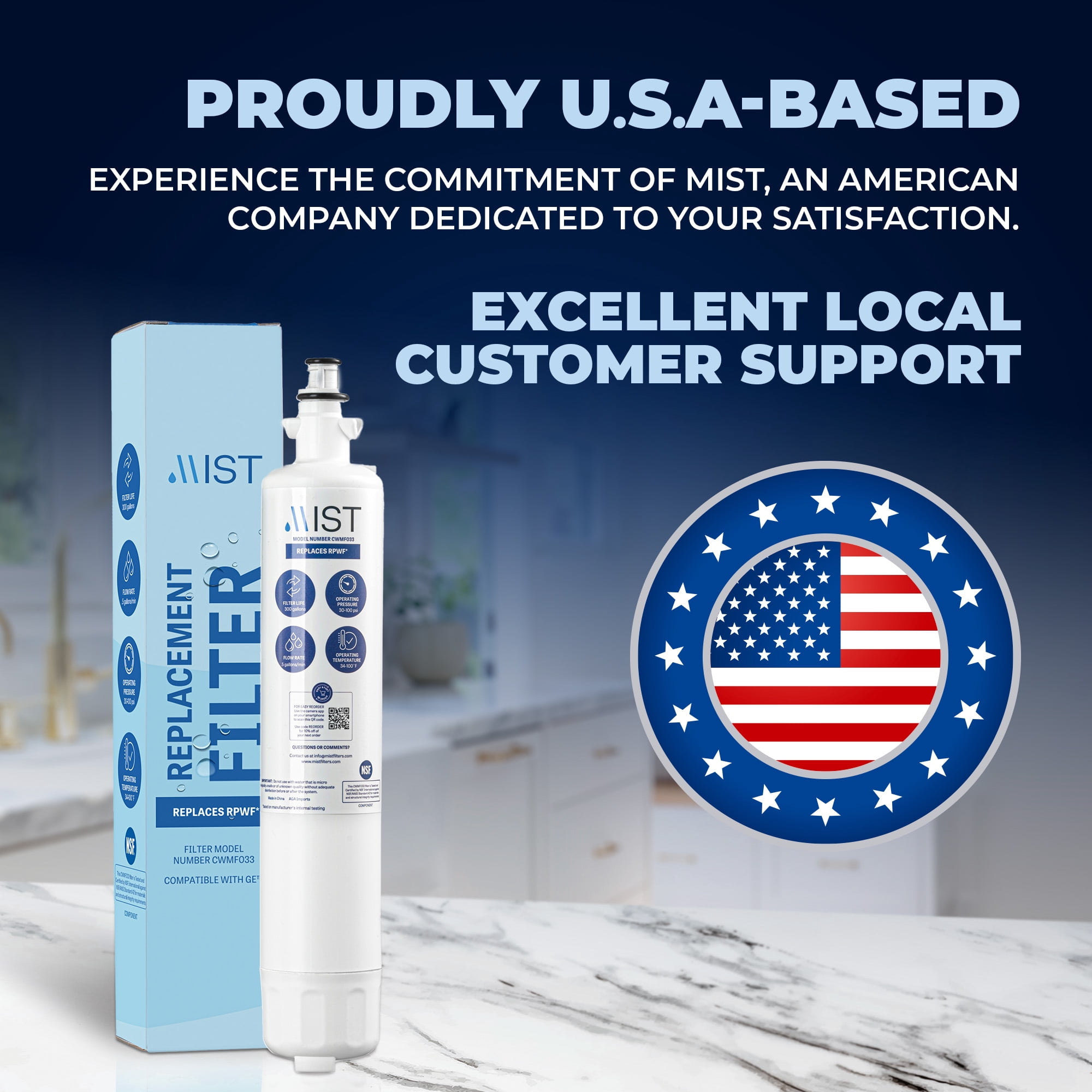 Mist RPWF Refrigerator Water Filter Replacement Cartridge for GE RPWF (Not RPWFE), Compatible with RWF1063, RWF3600A, WSG-4, DWF-36, R-3600, MPF15350, OPFG3-RF300, BCF77, 3-pack