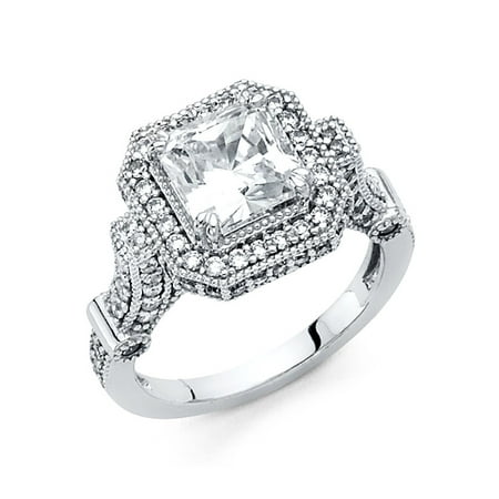 14k Solid White Gold Clic Traditional Princess Cut Solitaire 14k Solid White Gold Clic Traditional Princess Cut Solitaire Cubic Zirconia Engagement Ring Size 7