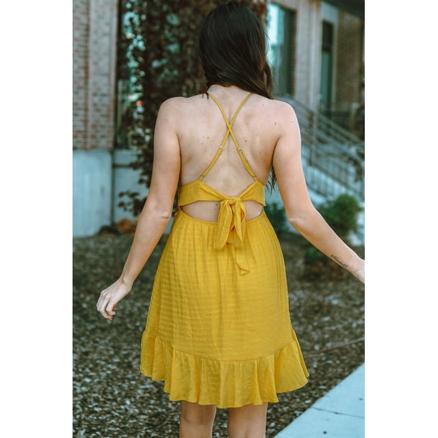 ABPHQTO Vestido camisola con cuello en V y cordones entrecruzados con empalme de encaje amarillo para mujer