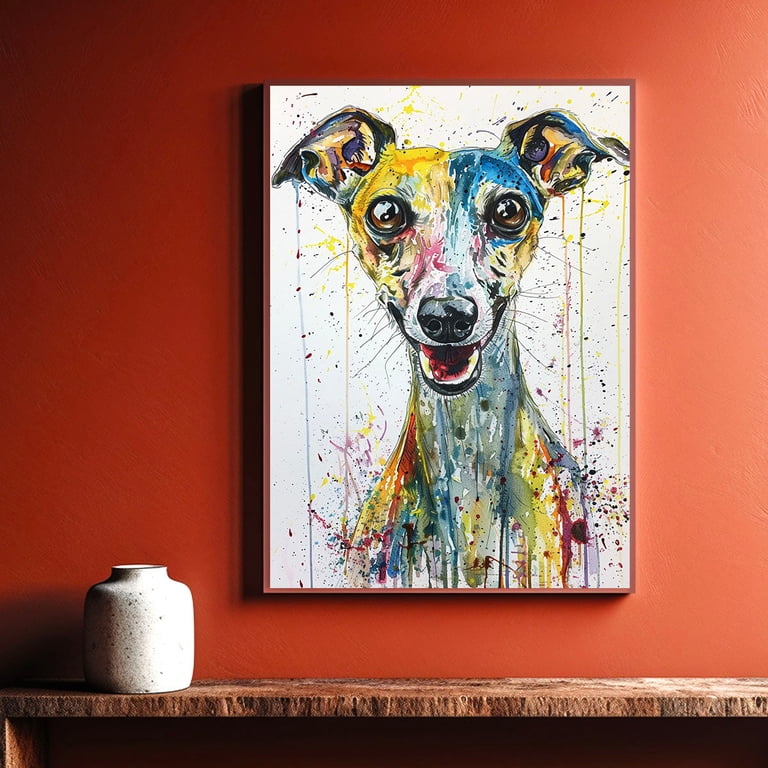 Whippet Canvas Wall Art, Modern Cute Colorful Whippet Canvas Dog