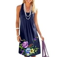 thumbnail image 2 of keepw Femmes Imprimé Fleur Plissé Col Rond Robe Sans Manches Bleu Foncé XL, 2 of 3