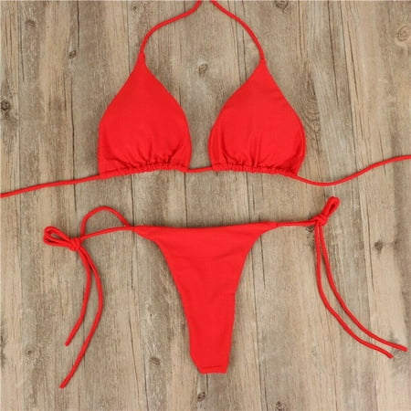 Summer Sexy Solid Mirco Bikini Sets Women Tie Side G-String Thong ...