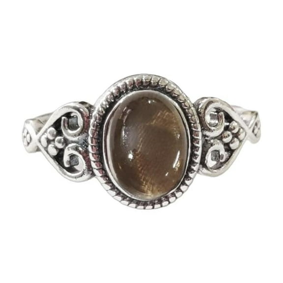 Natural Smoky Quartz Ring, Smoky Quartz Gemstone Ring, April Birthstone, Tiny Bohemian Ring, 925 Sterling Silver, Designer Womens Ring, Christmas Thanksgiving, Handmade Statement Jewelry