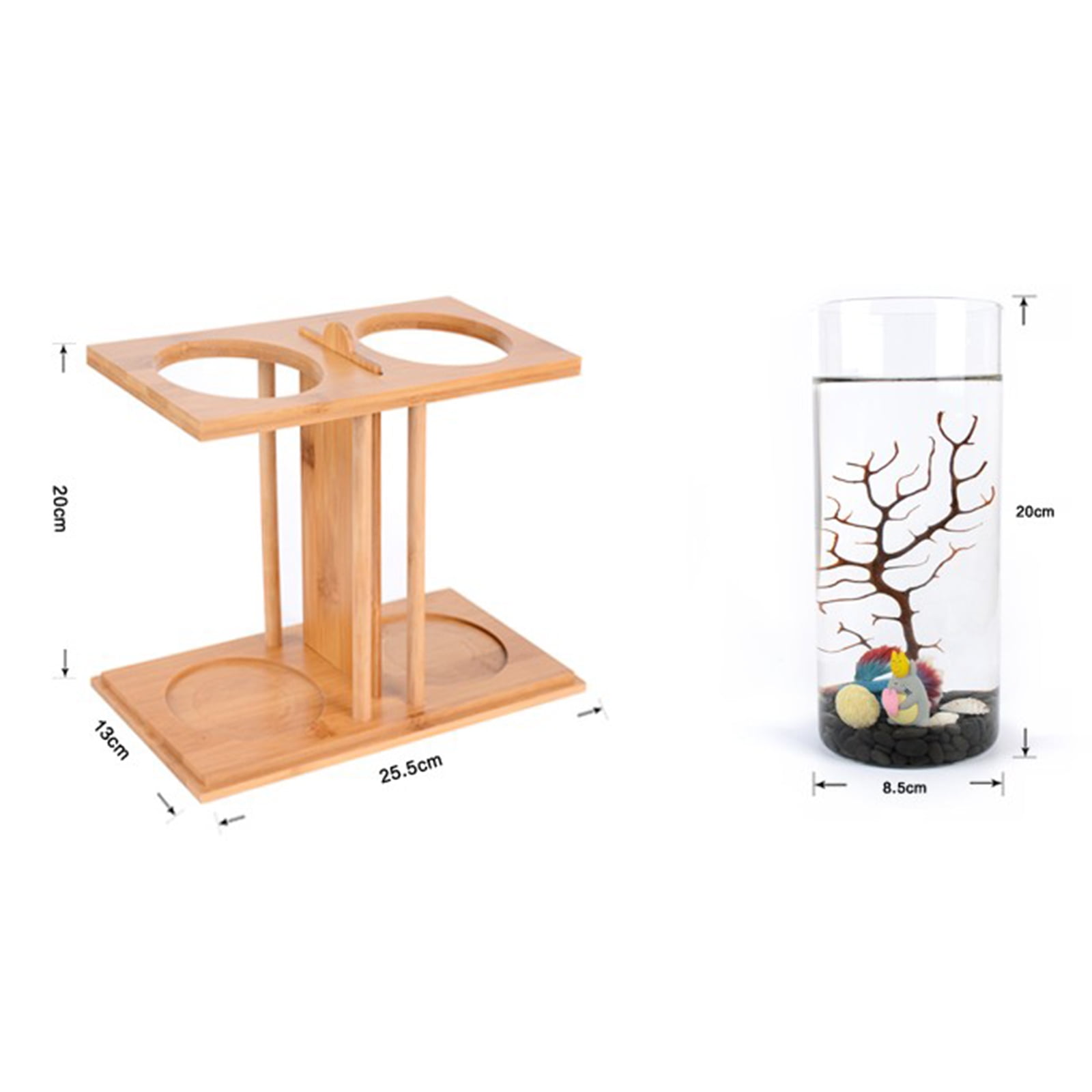 LED White Desktop Mini Fish Tank Tabletop Desktop Fish Tank Bamboo Glass Acrylic for Goldfish Betta Fish
