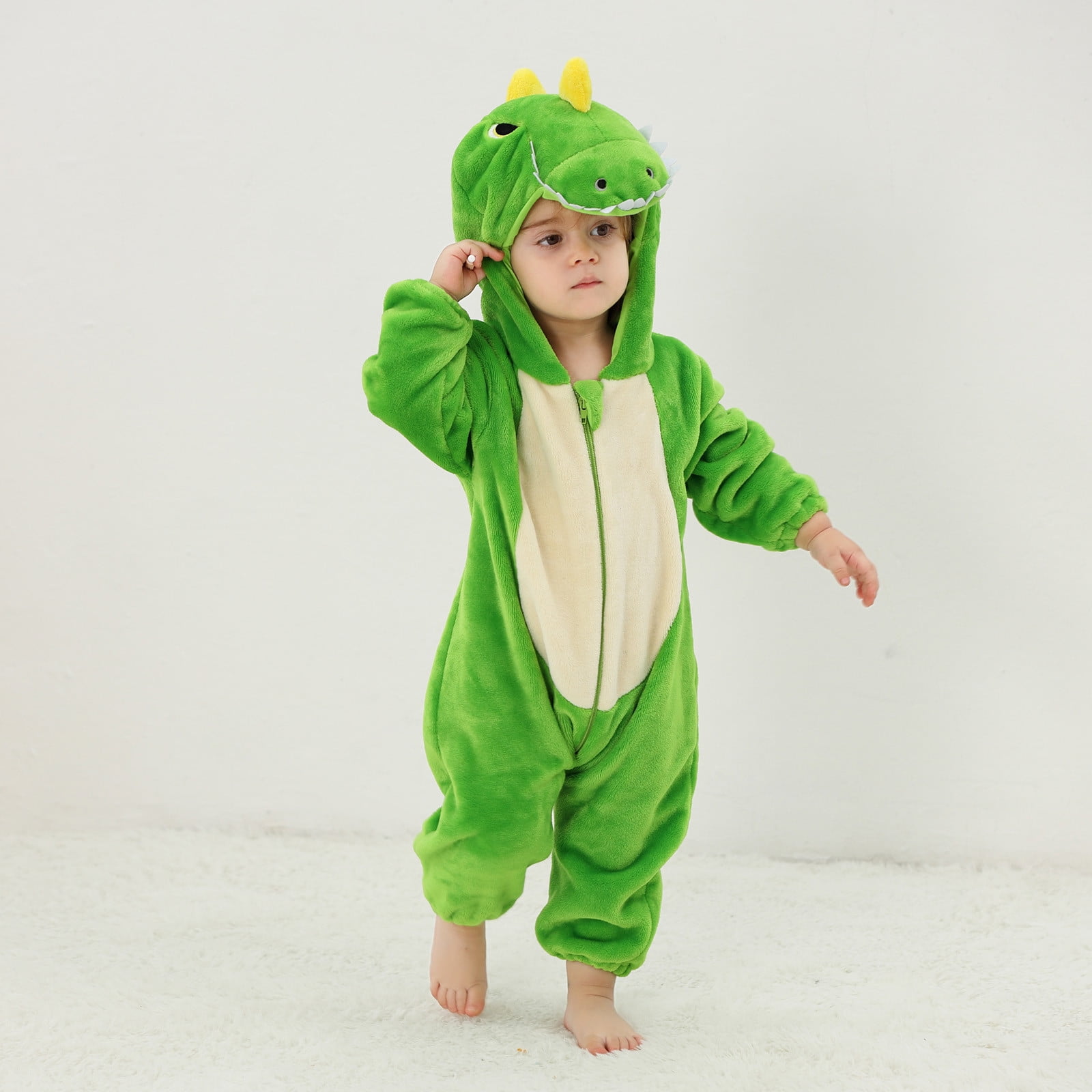 FFENYAN Cute Green Dinosaur Baby Onesie Long Sleeve Flannel Romper Unisex Soft Cozy Outfit for Infants Perfect for Playdates and Everyday Wear for 3 Months-3 Years
