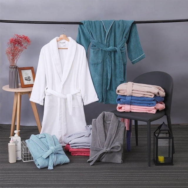 Albornoz de hotel, material de toalla de algodón, camisón de pareja de adultos, bata de baño blanca larga de algodón de primavera y otoño