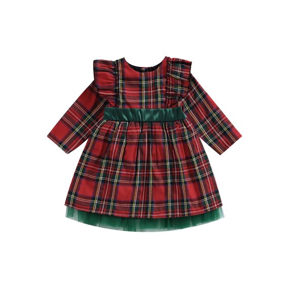JYYYBF Toddler Kids Girls Christmas Dress Big Bowknot Long Sleeve Plaid Princess Party Dresses